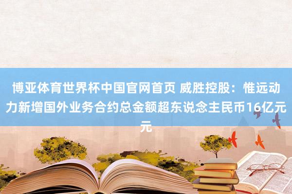博亚体育世界杯中国官网首页 威胜控股：惟远动力新增国外业务合约总金额超东说念主民币16亿元