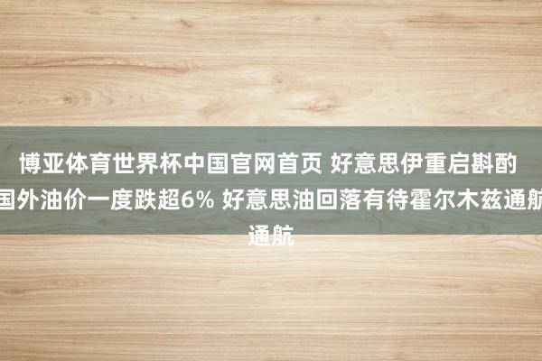 博亚体育世界杯中国官网首页 好意思伊重启斟酌 国外油价一度跌超6% 好意思油回落有待霍尔木兹通航