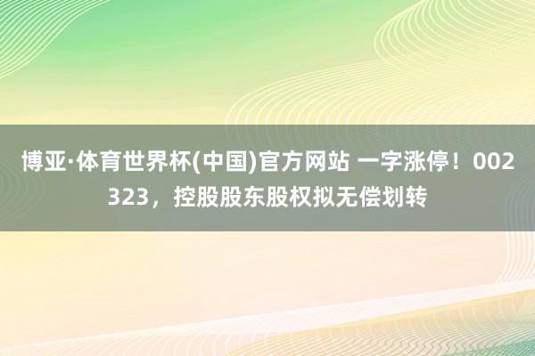 博亚·体育世界杯(中国)官方网站 一字涨停！002323，控股股东股权拟无偿划转