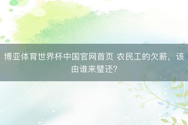 博亚体育世界杯中国官网首页 农民工的欠薪,该由谁来璧还?