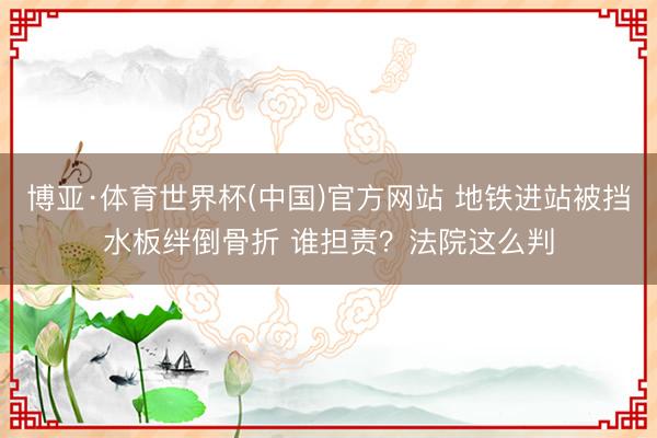 博亚·体育世界杯(中国)官方网站 地铁进站被挡水板绊倒骨折 谁担责？法院这么判